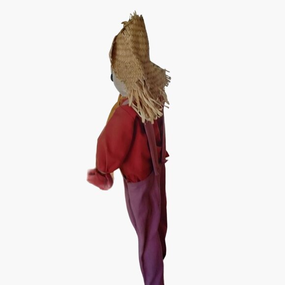 Scarecrow Figure Straw Hat Patchwork Outfit Shabby Distressed Rustic 33 in Tall - Picture 7 of 12